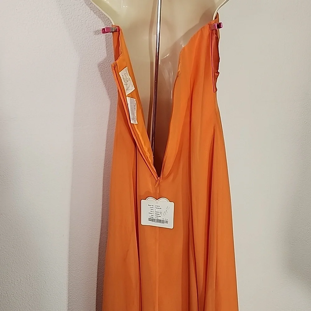 Expressions Dress Strapless Chiffon Overlay Maxi Orange Size 8 - Picture 10 of 17